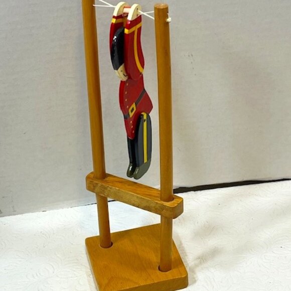 VTG Wooden Soldier Acrobat Flipper Toy Trapeze Sri Lanka Handmade 9.5"Tall